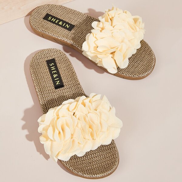 

Floral Decor Linen Sliders, Beige