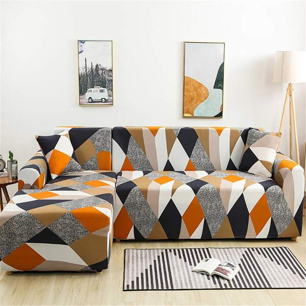 

1pc Geometric Pattern Stretchy Sofa Cover Without Cushion Cover, Multicolor