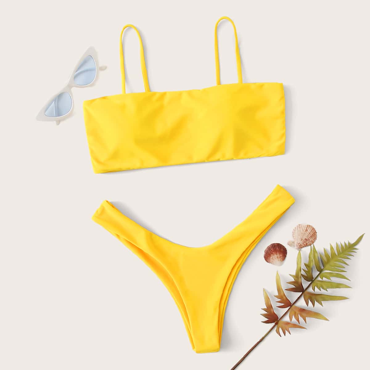 

Spaghetti Strap High Cut Bikini Swimsuit, Yellow