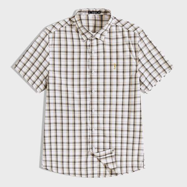 

Men Embroidered Detail Plaid Shirt, Multicolor