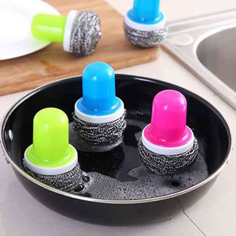 

1pc Steel Scrubber With Handle, Multicolor