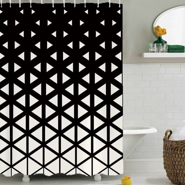 

Geometric Pattern Shower Curtain With 12hooks, Black and white