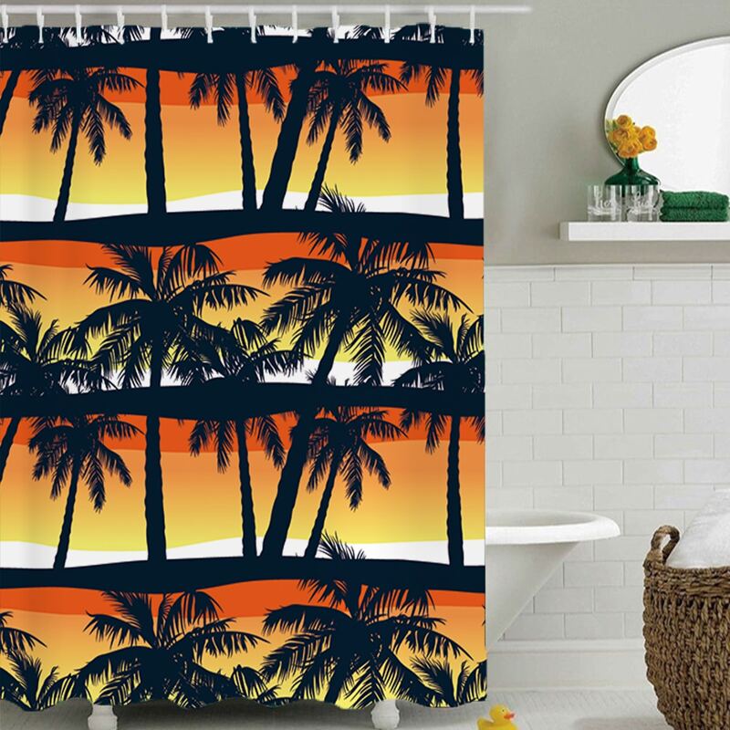 

Coconut Tree Print Shower Curtain With 12hooks, Multicolor
