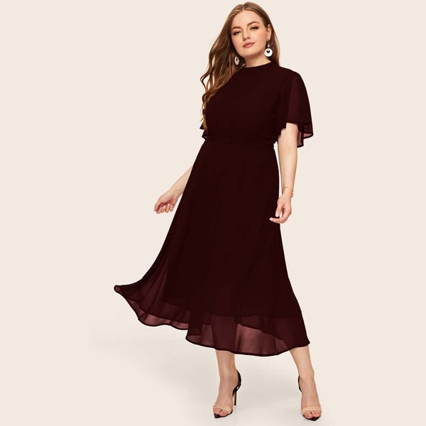 

Plus Flutter Sleeve Tie Back Dress, Burgundy