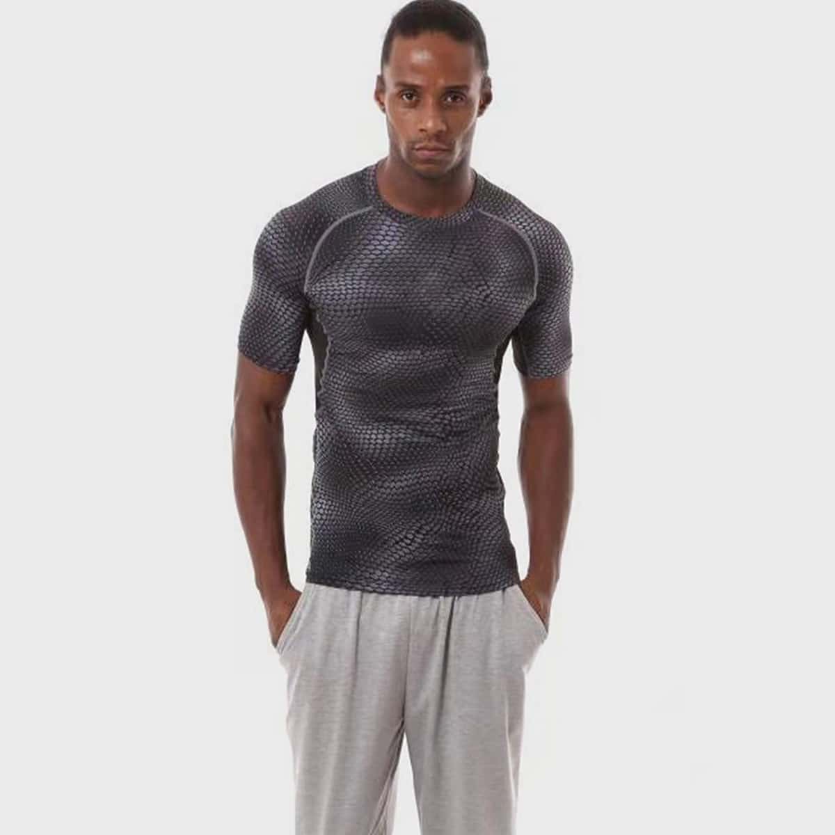 

Guys Fish Scale Print Quick-Drying Sports Tee, Black