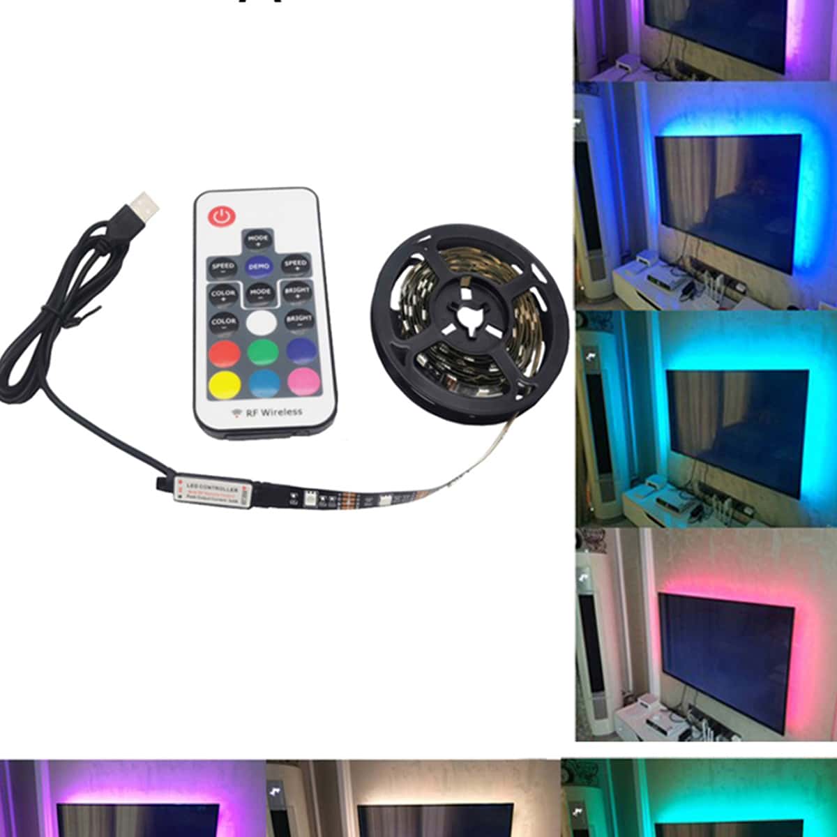 

1pc Multicolored Strip Light With Remote Control, Multicolor