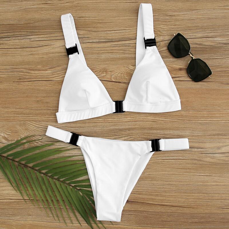 

Triangle High Cut Bikini Swimsuit, White