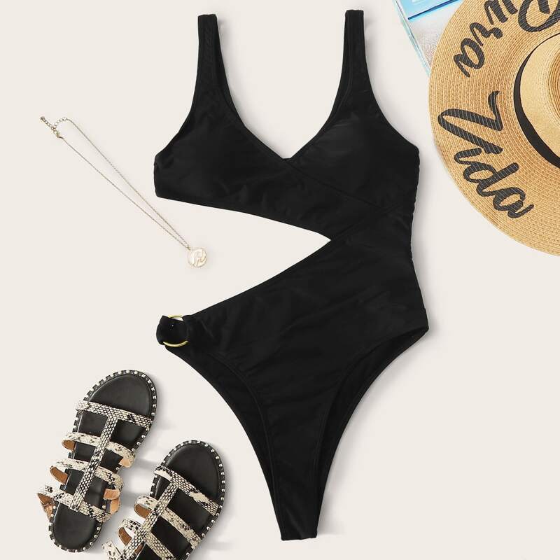 

Cut Out Side One Piece Swimsuit, Black