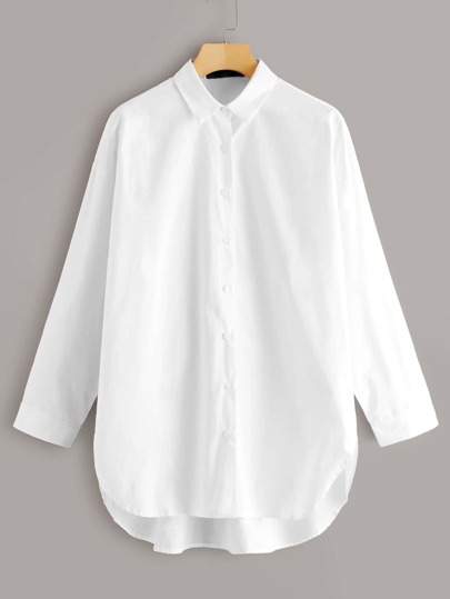 Dip Hem Button Up Longline Blouse