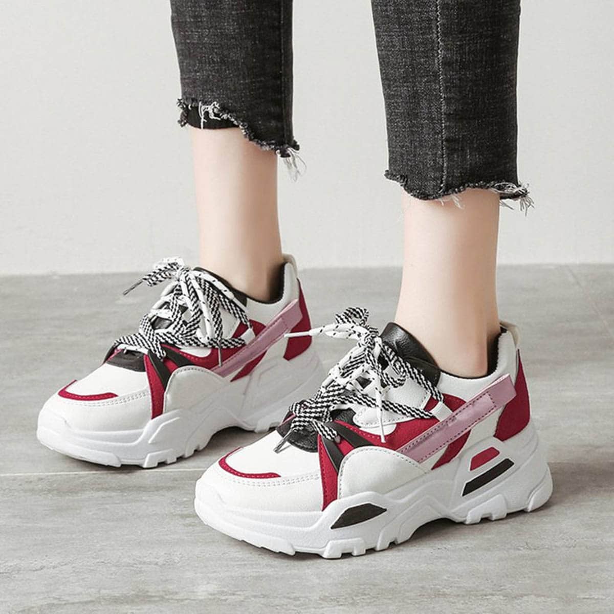 

Lace-up Front Colorblock Chunky Sneakers, Multicolor