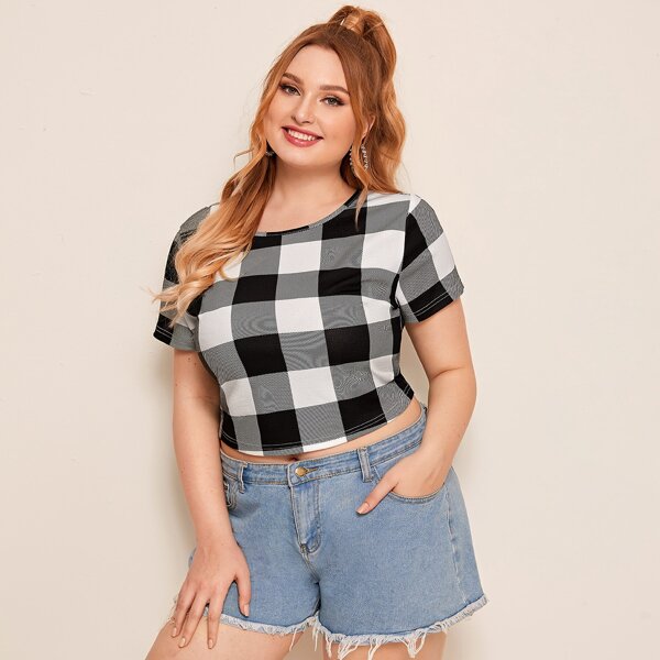 

Plus Buffalo Plaid Top, Black and white