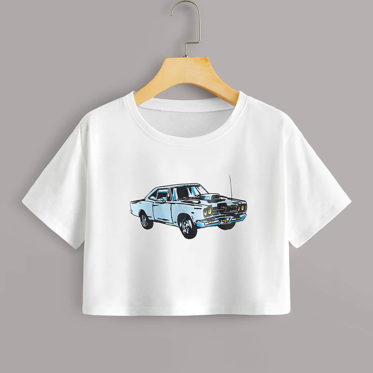 

Car Graphic Crop Tee, White