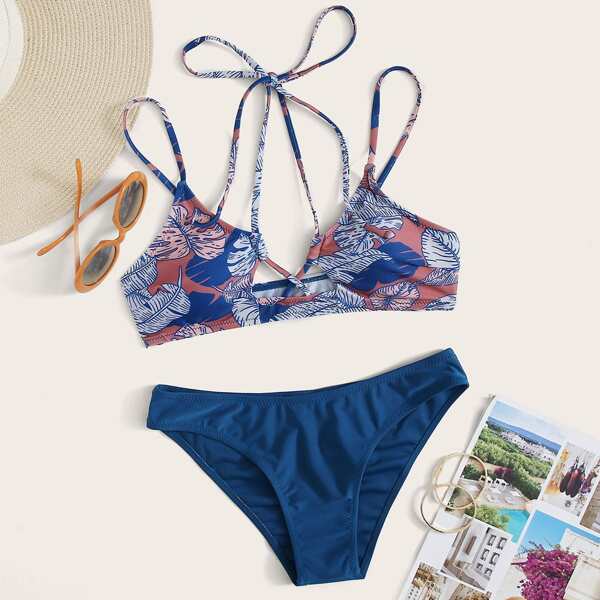 

Tropical Halter Bikini Swimsuit, Multicolor