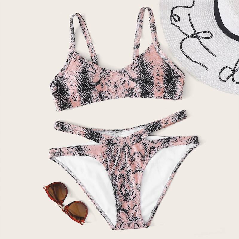 

Snakeskin Cut Out Bikini Swimsuit, Multicolor