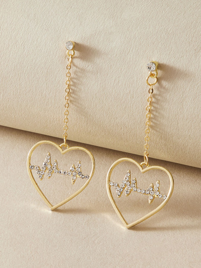 1pair Rhinestone Engraved Heart Drop Earrings