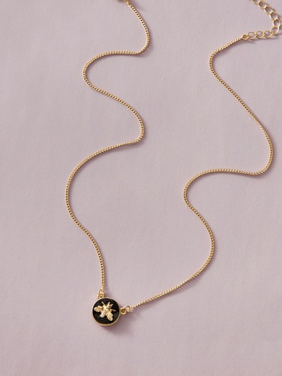 1pc Oil Drop Bumble Bee Pendant Necklace