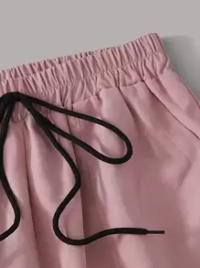 Seusyu Figure Graphic Tee With Drawstring Pocket Detail Cargo Trousers - Multicolor - View 4