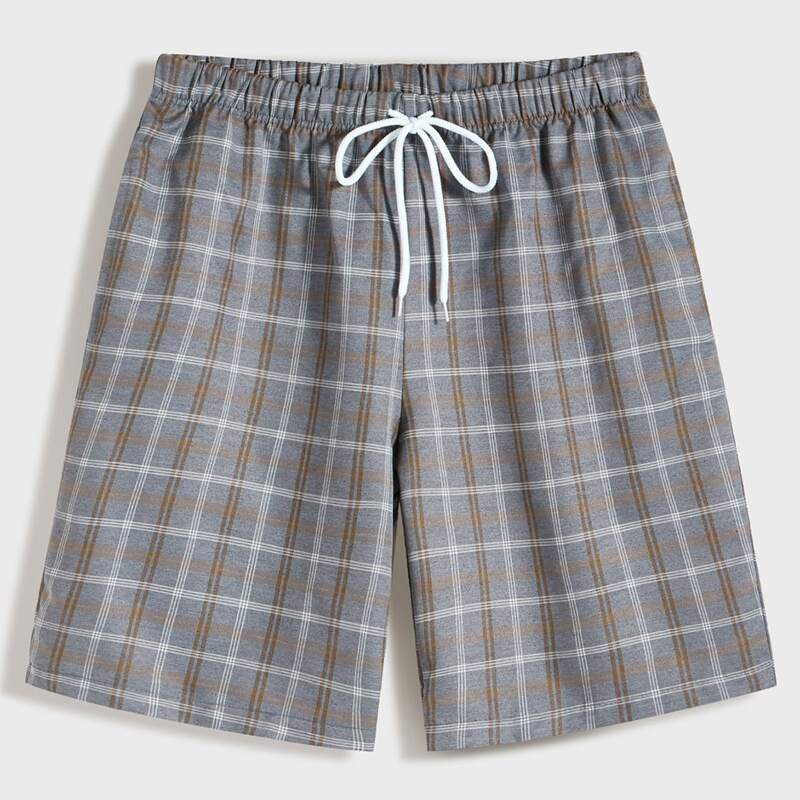 

Guys Plaid Drawstring Waist Shorts, Grey
