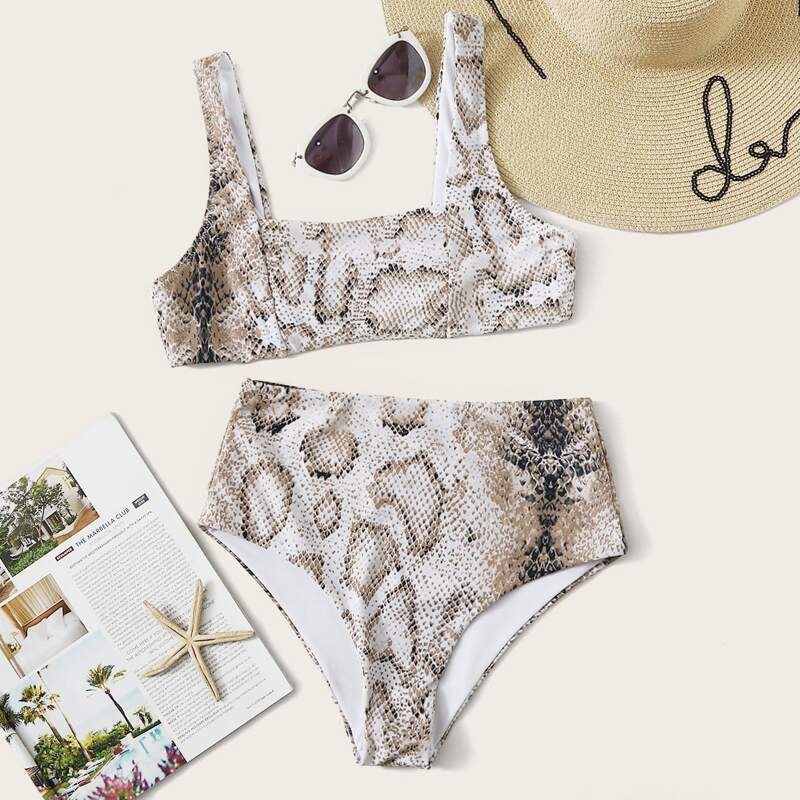 

Snakeskin High Waisted Bikini Swimsuit, Multicolor