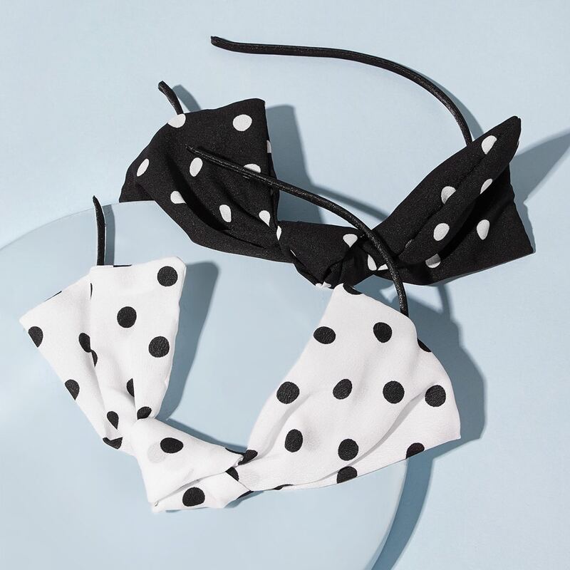 

2pcs Polka Dot Hair Hoop, Black and white
