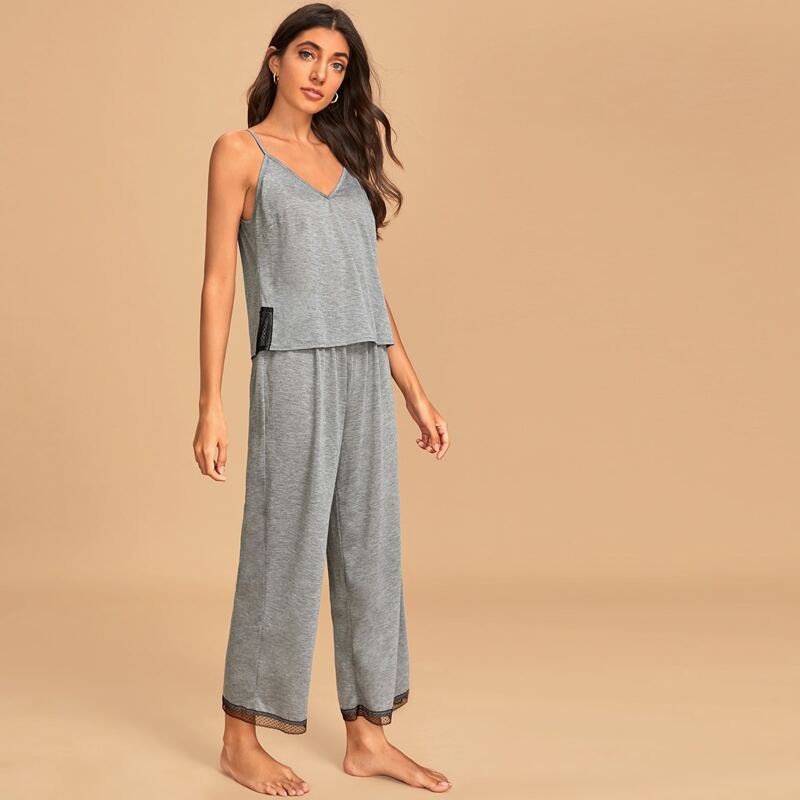 

Contrast Lace Cami PJ Set, Grey