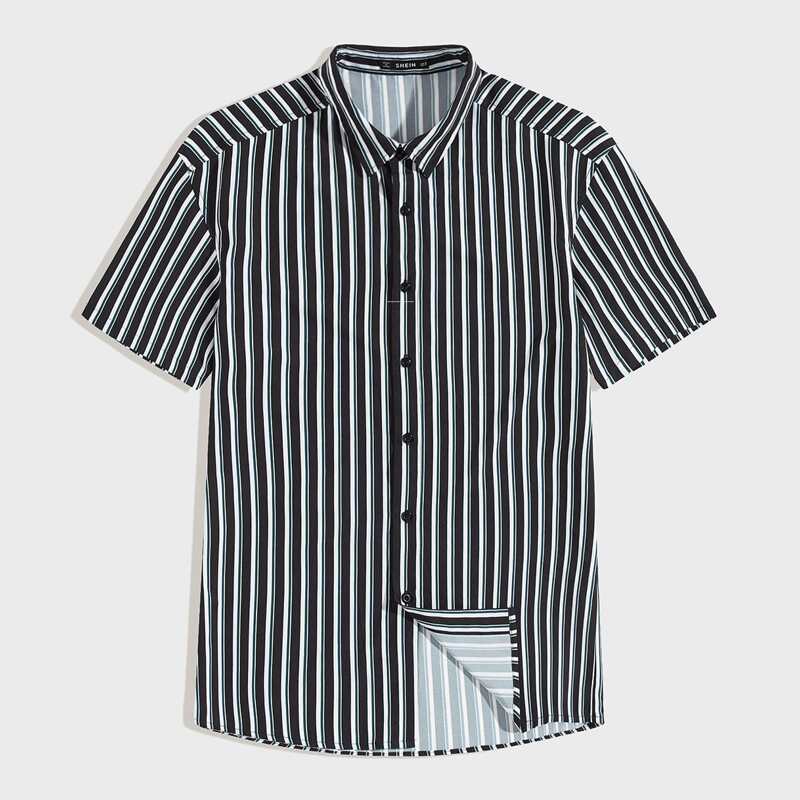 

Guys Button Front Striped Shirt, Black and white