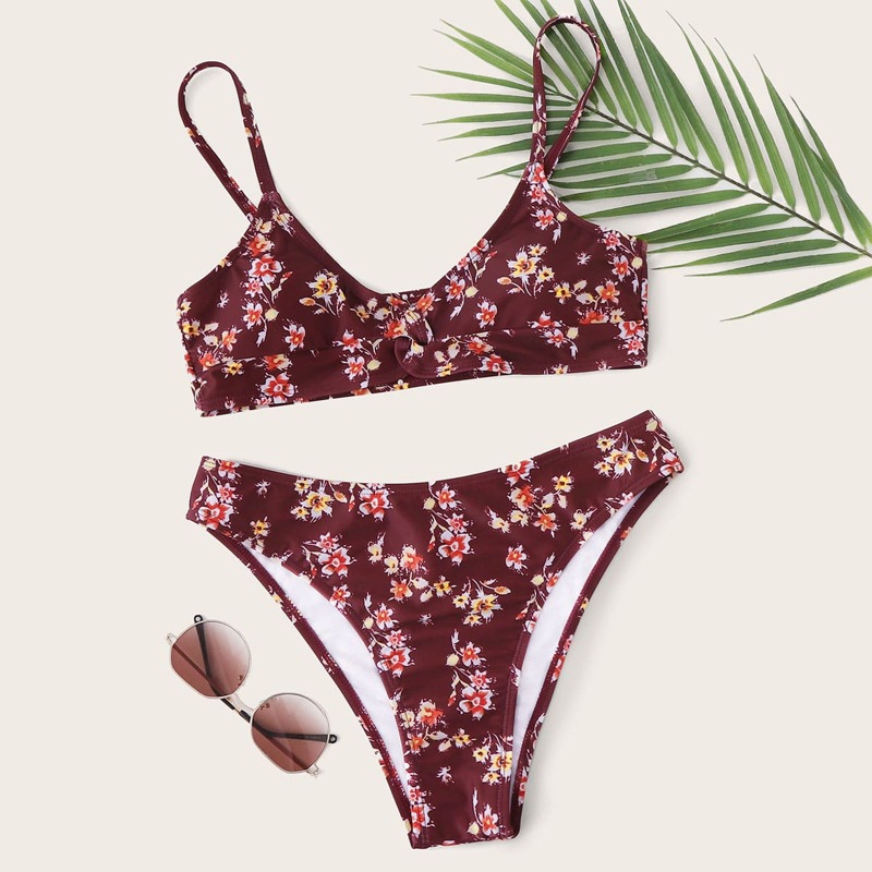 

Floral Twist High Cut Bikini Swimsuit, Burgundy