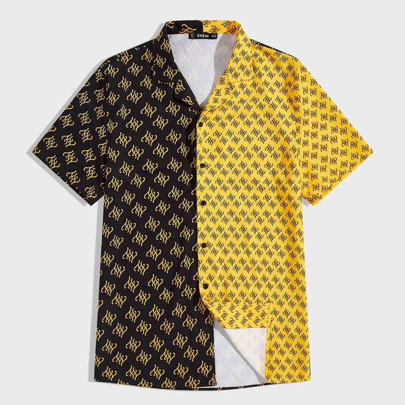 

Guys Allover Print Spliced Shirt, Multicolor