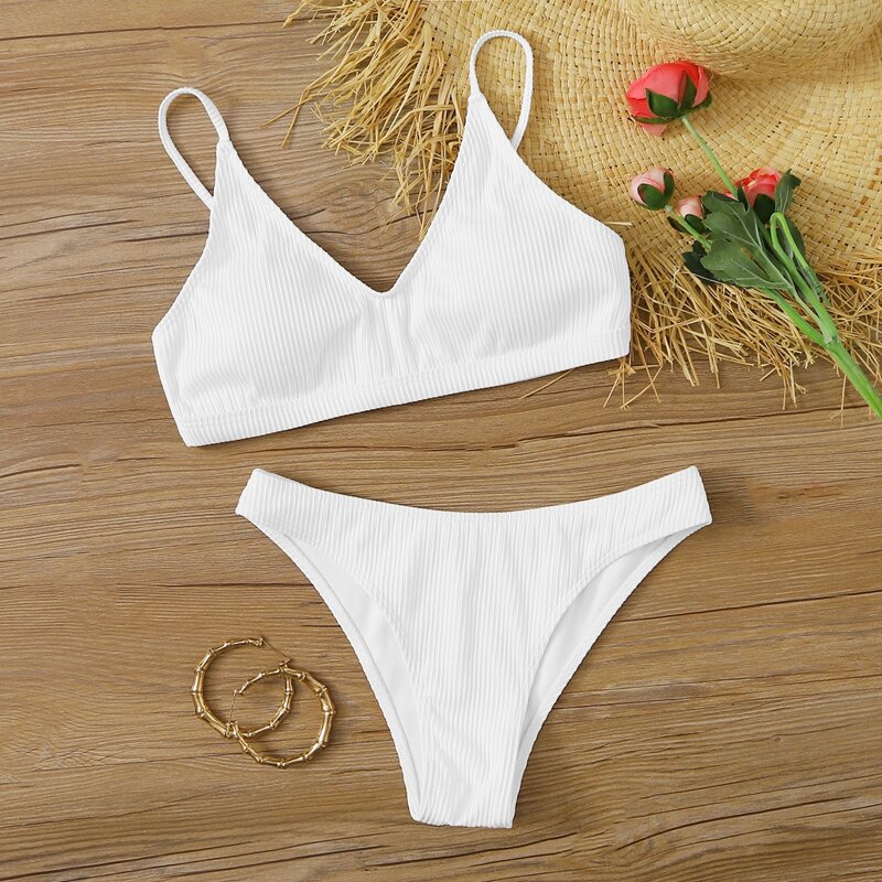 

Rib Cheeky Bikini Swimsuit, White