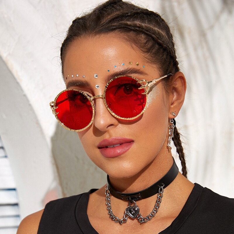 

Textured Metal Frame Round Sunglasses