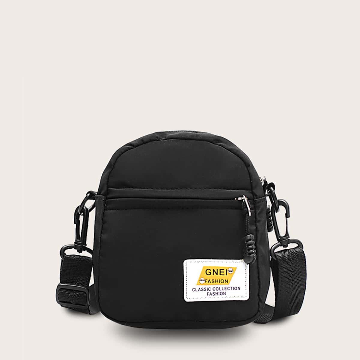 

Letter Graphic Zip Front Crossbody Bag, Black
