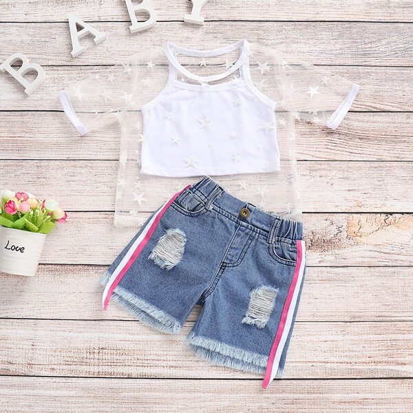 

3pcs Toddler Girls Star Patched Side Stripe Set, Multicolor
