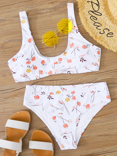 Floral High Waisted Bikini Swimsuit