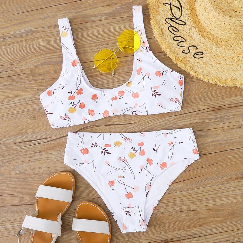 

Floral High Waisted Bikini Swimsuit, Multicolor