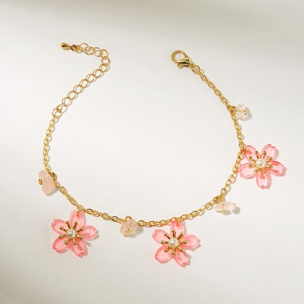 

1pc Flower Charm Chain Bracelet, Multicolor