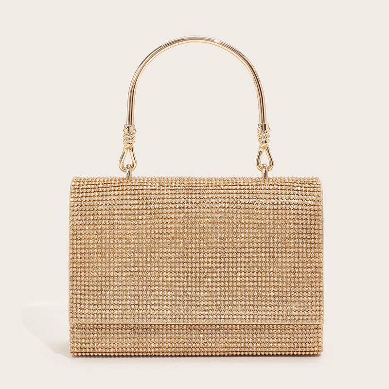 

Allover Rhinestone Clutch Bag, Gold