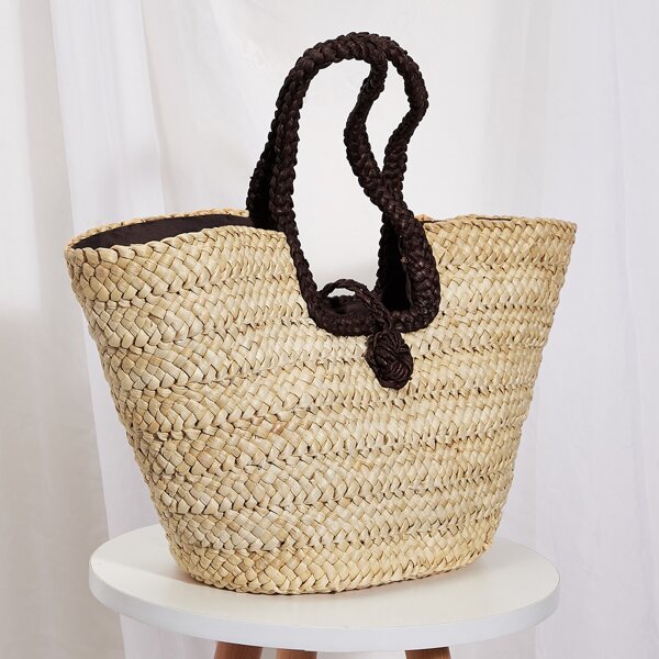 

Large Capacity Braided Tote Bag, Khaki