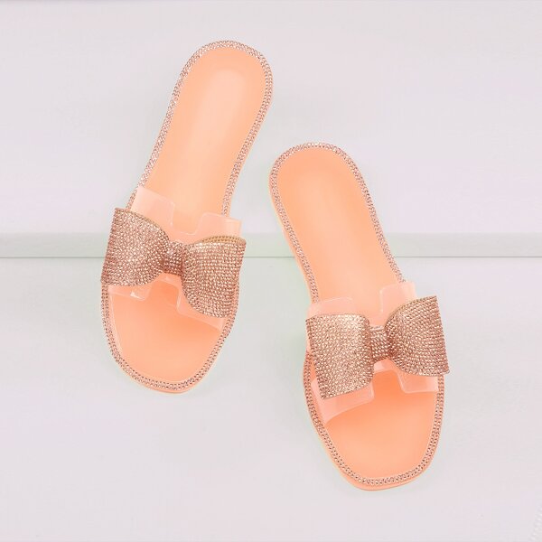 

Diamante Pave Bow Open Toe Jelly Slide Sandals, Pink