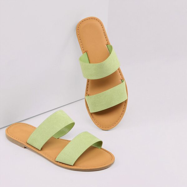 

Open Toe Twin Band Flat Slide Sandals, Green