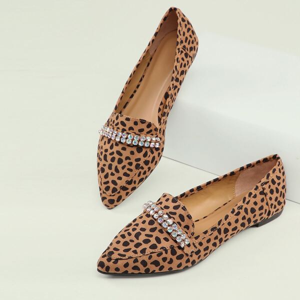 

Cheetah Print Pointy Toe Crystal Trim Flats, Multicolor