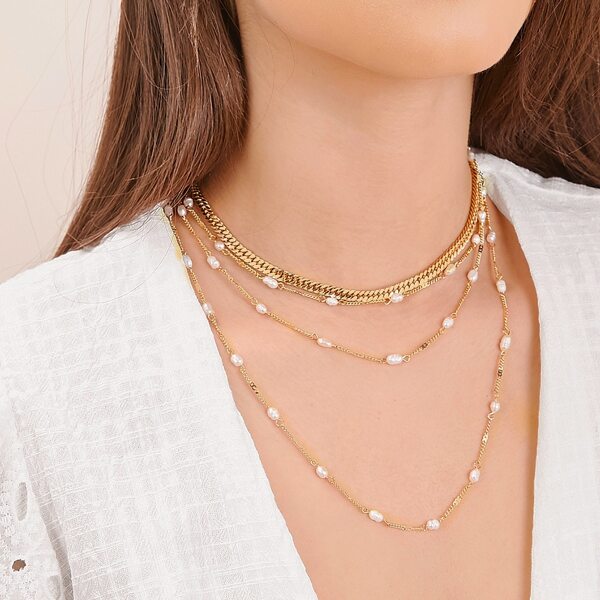 

Pearl Accent Optional Layered Necklace, Gold