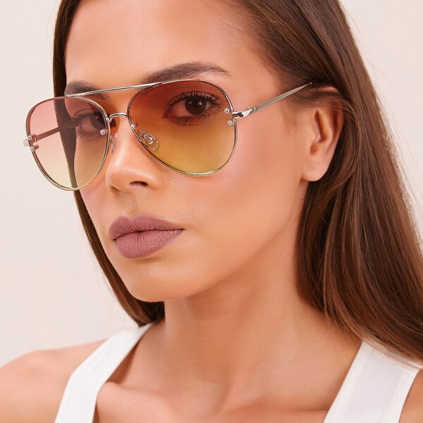 

Colored Lens Aviator Metal Sunglasses, Multicolor