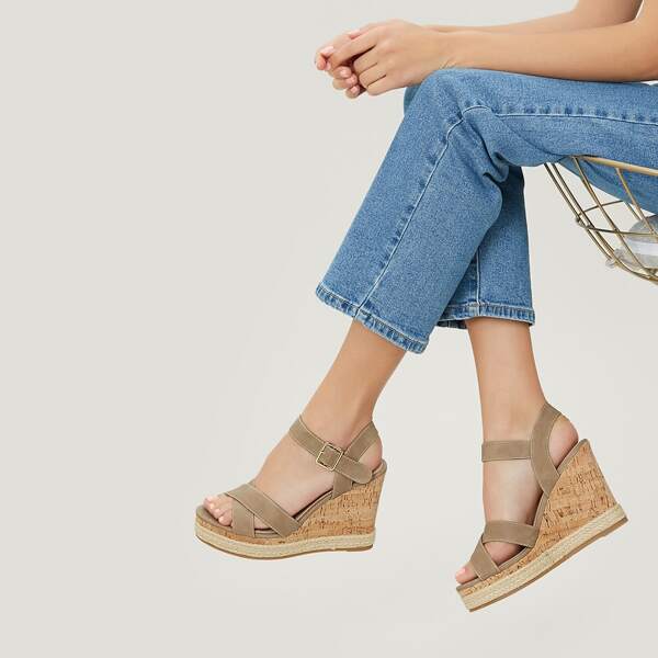 

Open Toe Buckled Ankle Platform Wedge Sandals, Multicolor