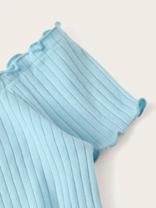 SHEIN Top de hombros descubiertos tejido de canalé ribete en forma de lechuga con cordón delantero - Azul - Ver 3