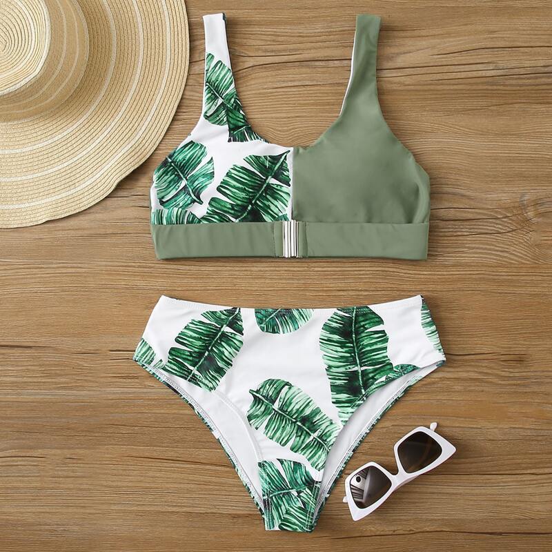 

Contrast Tropical Bikini Swimsuit, Multicolor