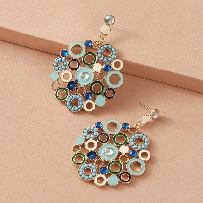 

1pair Color Block Round Drop Earrings, Multicolor