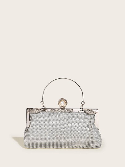 Rhinestone Decor Chain Clutch Bag With Handle