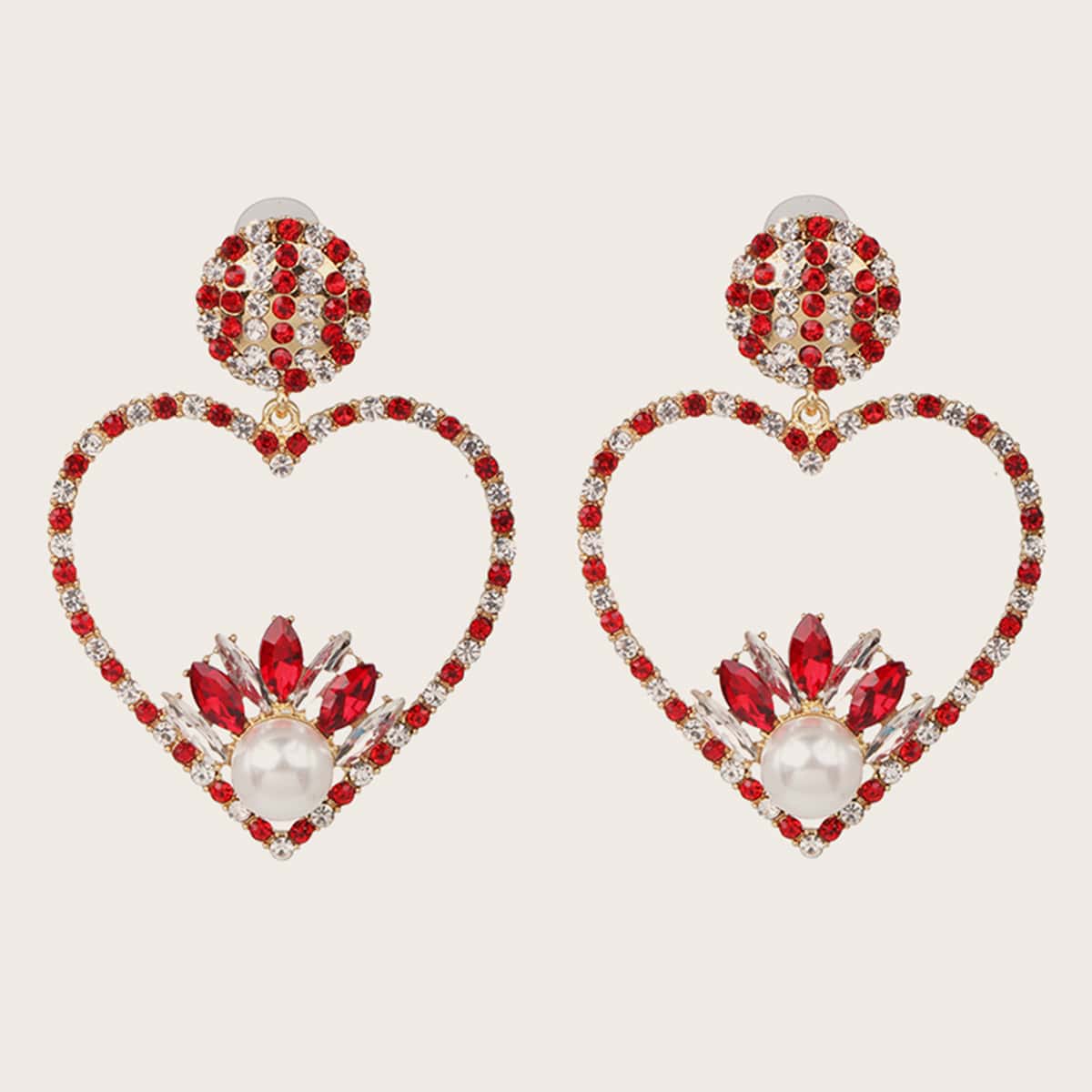 

1pair Faux Pearl Decor Heart Drop Earrings, Multicolor