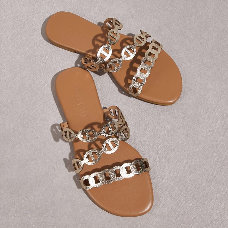 

Metallic Triple Band Slippers, Gold