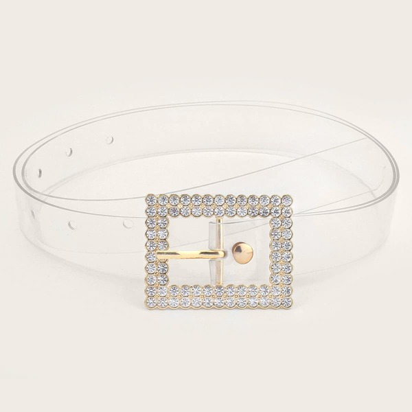 

Rhinestone Engraved Square Buckle Transparent Belt